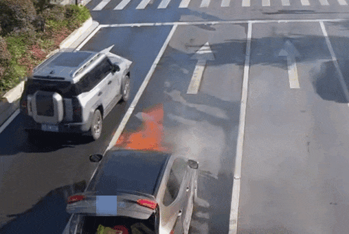 一轿车突然马路上倒行，紧接起火！司机：糟了，没灭火器……